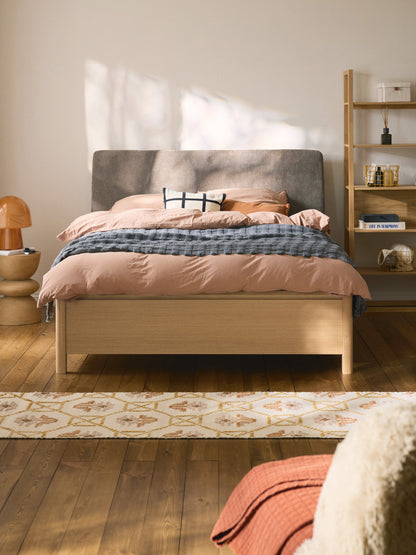 Simpales Santiago Bed in Wood with Upholstered Headboard and Drawers