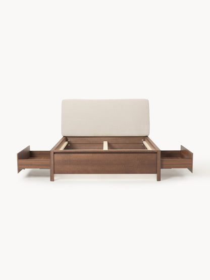 Simpales Santiago Bed in Wood with Upholstered Headboard and Drawers