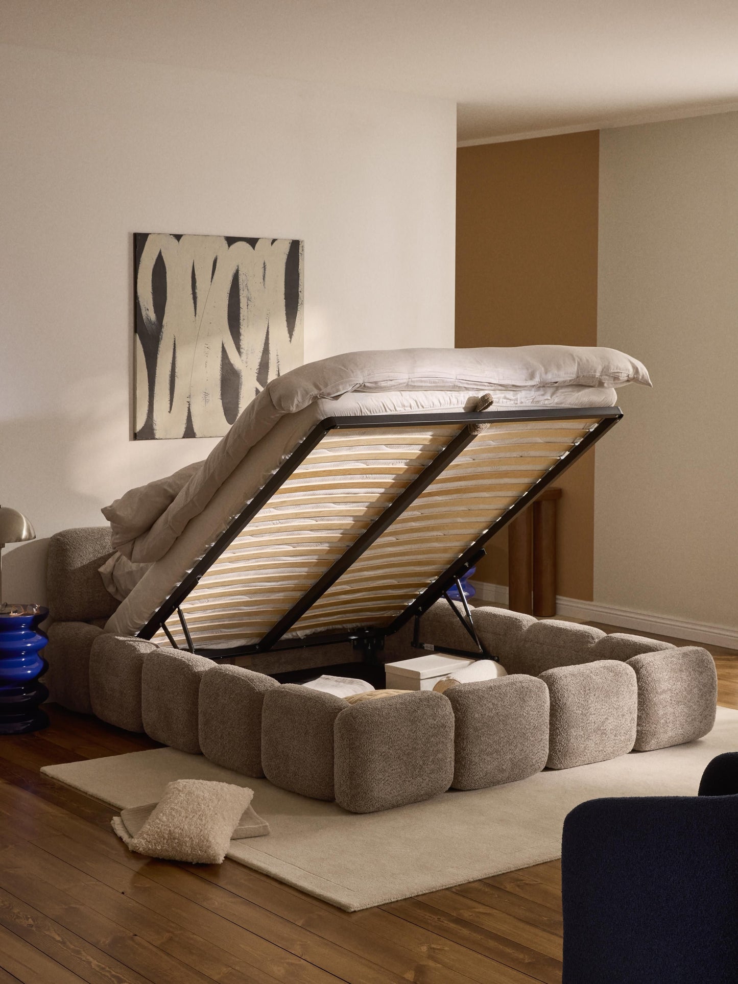 Simpales Tayla Teddy Bouclé Upholstered Bed with Storage