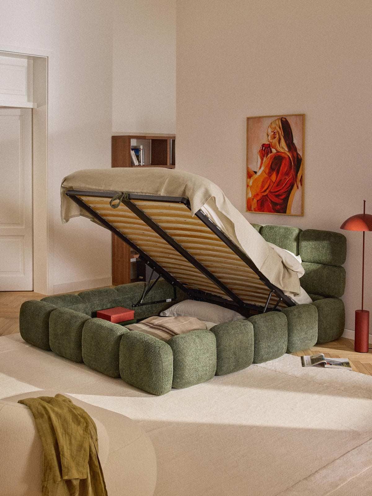 Simpales Tayla Teddy Bouclé Upholstered Bed with Storage