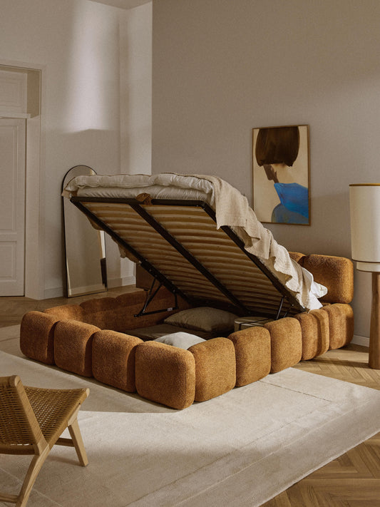 Simpales Tayla Teddy Bouclé Upholstered Bed with Storage